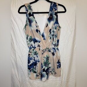 Blue And Green Flower V Cut Romper - Women’s Medium